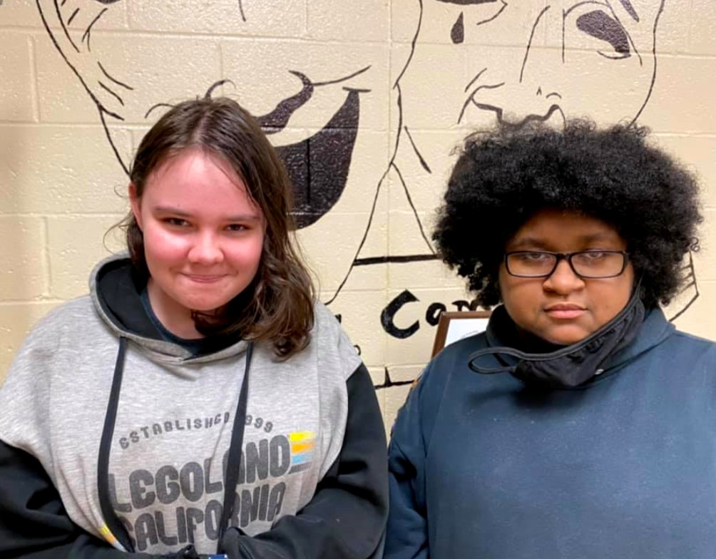 Mineola High School students Lindsey Harris, left, and Miniya Rodriguez have advanced to the state theatrical design contest.
